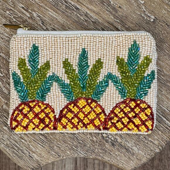Pineapple Fruit Yellow Beaded Coin Purse Wallet Travel Pouch Womens Accessories - Picture 2 of 4